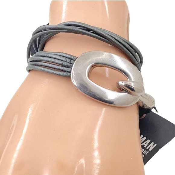 Diana Kauffman Wrap Around Unisex Bracelet, PLAYING HOOK,  Leather, Preppy, Grey - Picture 10 of 10